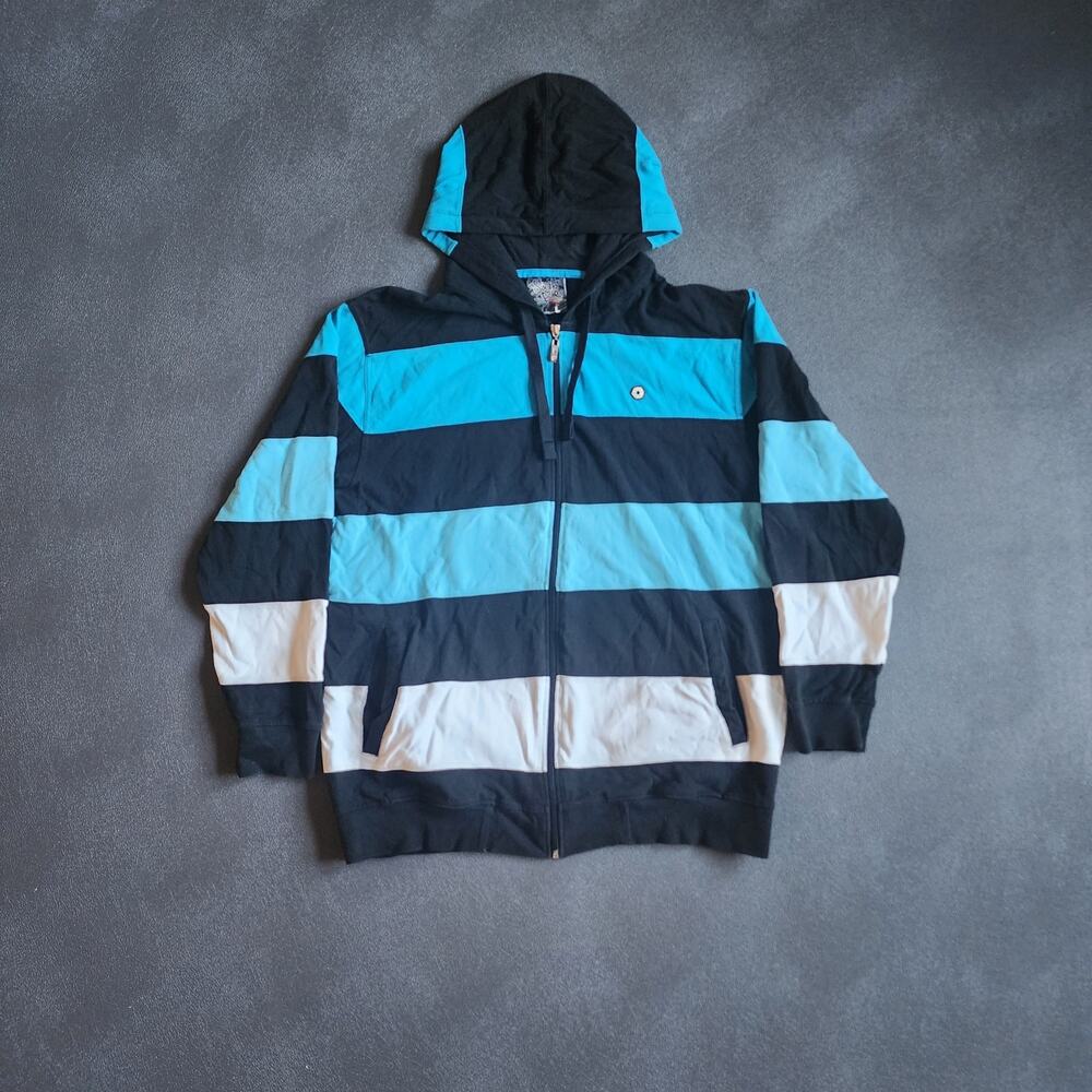 Vintage Y2K Southpole Striped Blue Skater Grunge Full Zip Hoodie Large